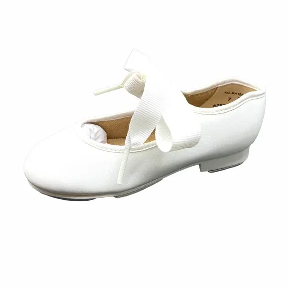 Capezio Jr. Tyette 625T Toddler White Tap 7.5 Wide Shoes Tie Bow Dance New - Picture 2 of 8